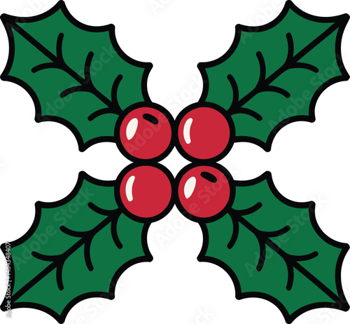 Traditional Christmas Holly Plant Vector Illustration