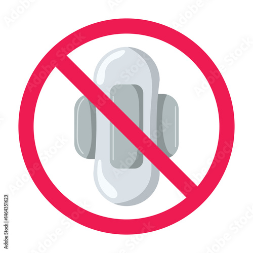 Forbidden sign with sanitary napkins icon, no sanitary pads sign, women hygiene pads prohibition sign, flat icon design vector illustration