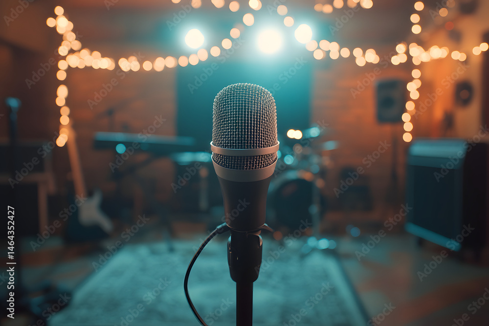 High-quality microphone set up for recording music or podcasting in a studio environment