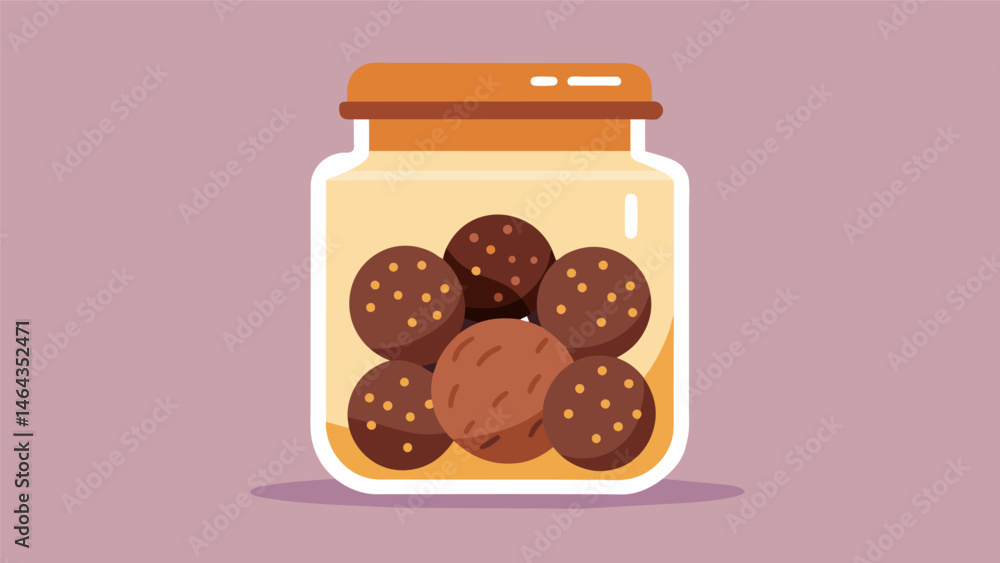 A jar filled with glutenfree energy balls made with dates nuts and seeds for a delicious and healthy onthego pickmeup.. Vector illustration A jar filled with glutenfree energy balls made with dates nuts and seeds for a delicious and healthy onthego pickmeup.. Vector illustration