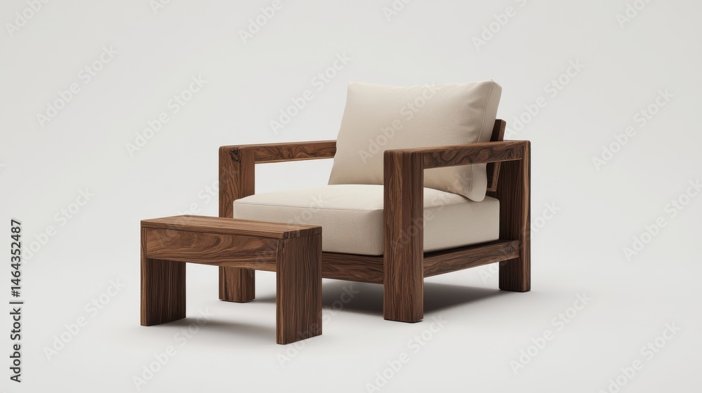 Lounge chair and wooden side table with empty mock-up frame Lounge chair and wooden side table with empty mock-up frame