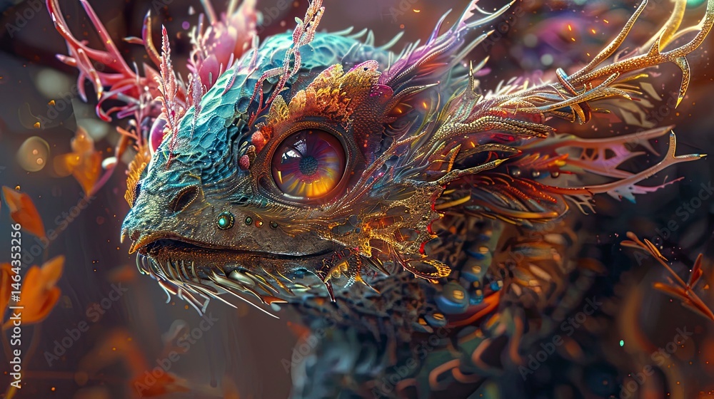 Obraz premium Colorful, fantastical creature with intricate details