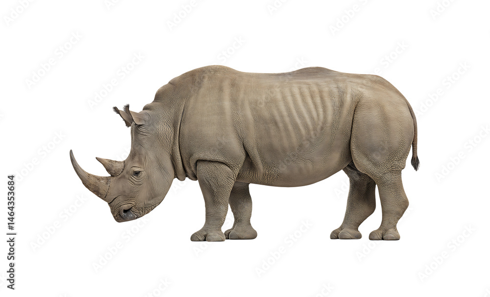 Fototapeta premium A white rhinoceros standing in isolation against a transparent background