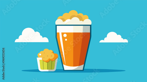 A fruity hazy New England IPA enjoyed with a bag of buttery salted popcorn.. Vector illustration