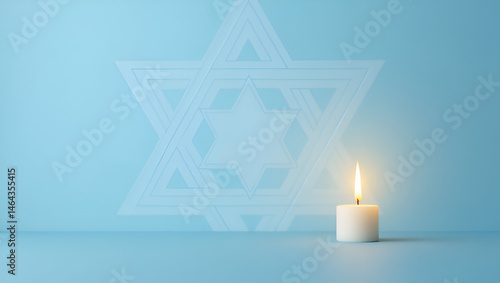 Web banner design for International Holocaust Remembrance Day, featuring a single lit candle with a soft glowing flame, 