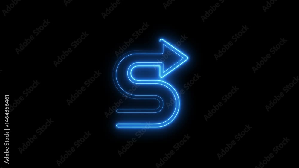 Animated blue neon light forming an arrow directional symbol on black background Animated blue neon light forming an arrow directional symbol on black background