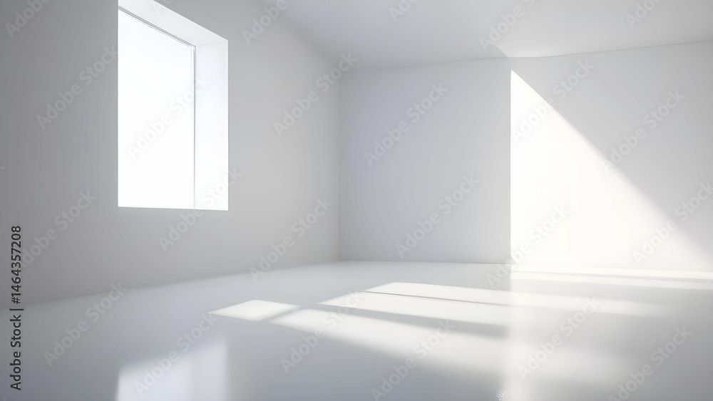 White studio room abstract background with light and shadow from window ideal for product display presentations White studio room abstract background with light and shadow from window ideal for product display presentations