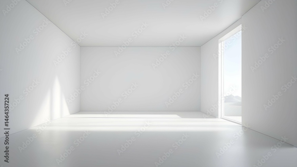 White studio room abstract background with light and shadow from window ideal for product display presentations White studio room abstract background with light and shadow from window ideal for product display presentations