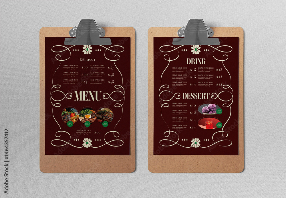 Red Contemporary Nouveau Food Menu Layout Stock Template | Adobe Stock