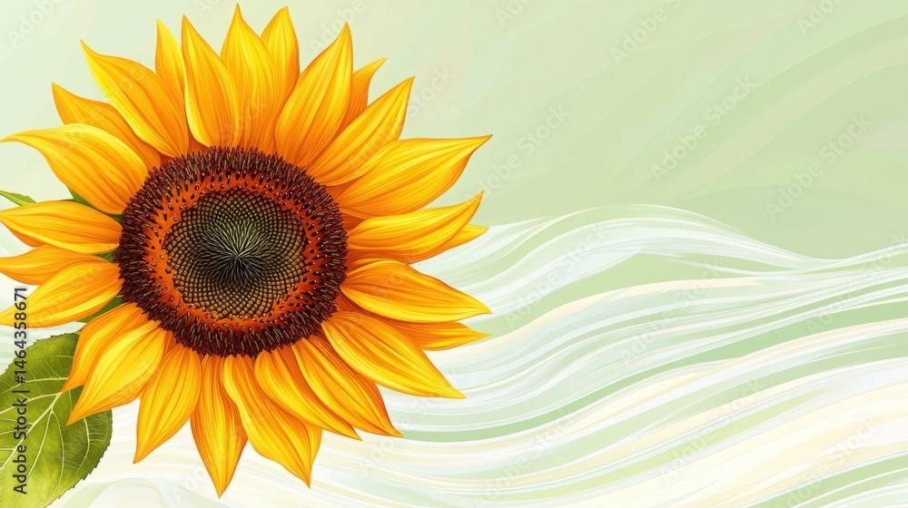Obraz premium Vibrant Sunflower Summer s Golden Joy Soft Green Waves Nature s Beauty Delightful Image