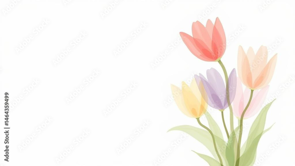 Fototapeta premium Soft Watercolor Tulips on White Background