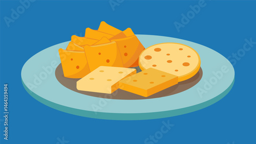 A plate of bitesized cheese and crackers ideal for munching on between dips in the ocean.. Vector illustration
