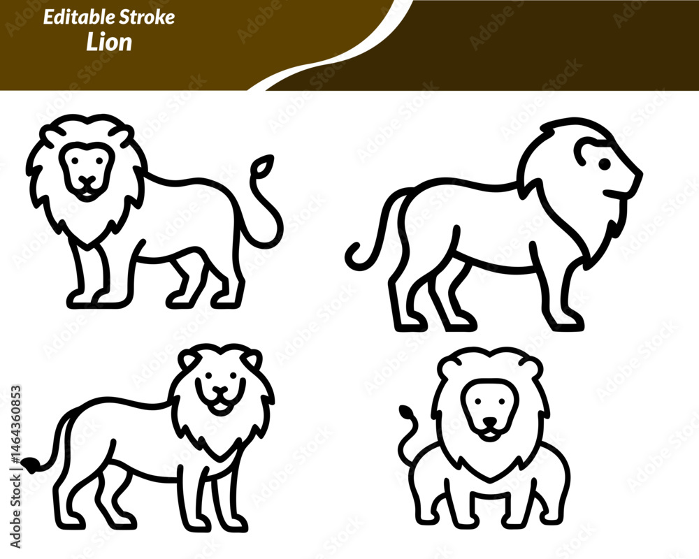 Obraz premium A Lion icon set with bold designs featuring roaring lions, lion heads, crowns, shields, and silhouettes—perfect for logos, mascots, wildlife themes, branding, and heraldic design projects.