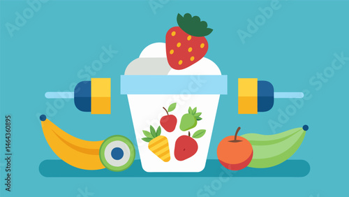 A fruit and yogurt parfait offering a balance of carbs protein and healthy fats for prolonged energy and muscle repair after a tough training session.. Vector illustration