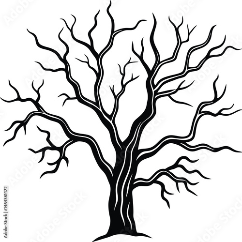 Spooky Twisted Bare Tree Branches Line Art Illustration
