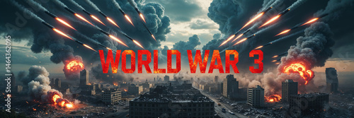 The devastating imagery of a city under heavy missile attack during a global war scenario.