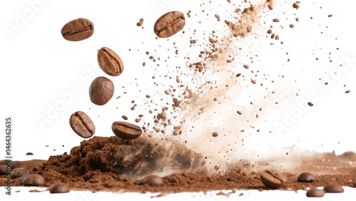 Obraz na płótnie Explosion splash beans coffee powder pile of splatter of coffee embodying the energy and essence transparent background w salonie