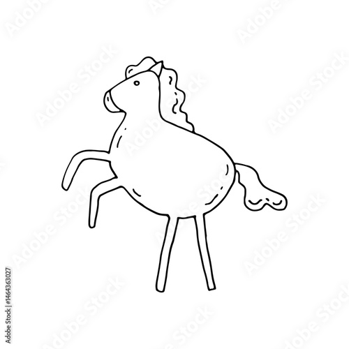 Horse rearing, jumping. Doodle. Vector illustration. Hand drawn. Outline.