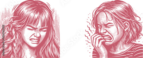 pink Engraving Designs Featuring a Girl Grimacing at Something Unpleasant – Expressive Facial Reaction Art for Engraving, Wood Burn Art, and Digital Craft Projects
