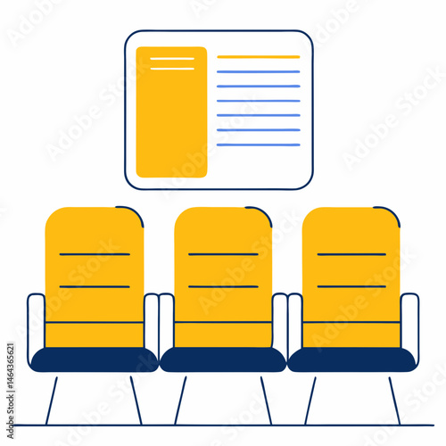 Waiting area with yellow chairs and information board in a modern style