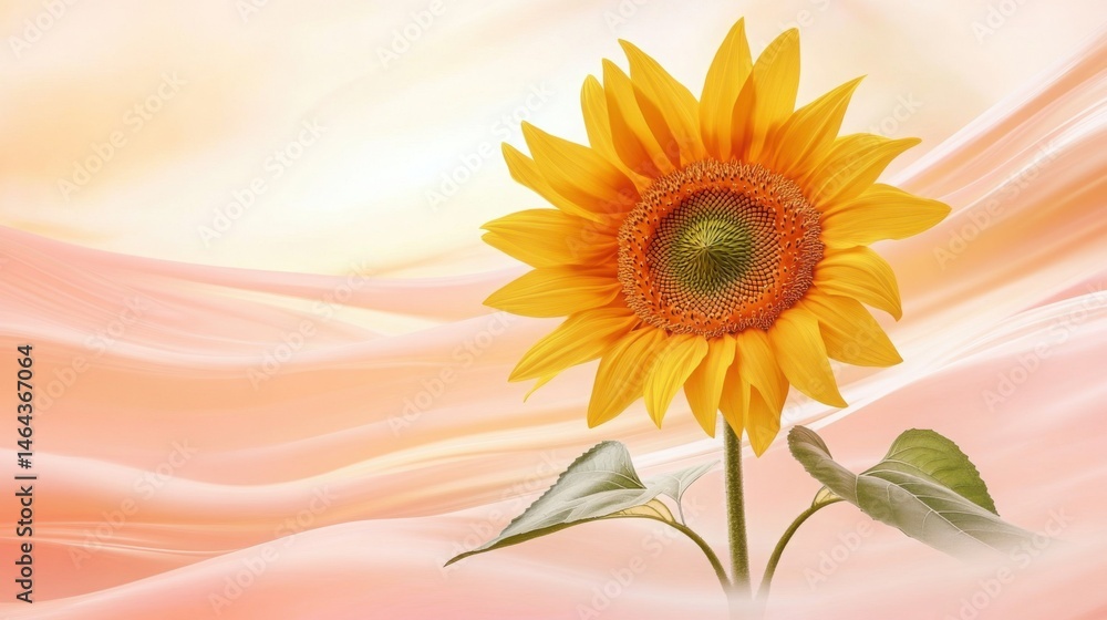 Obraz premium Vibrant Sunflower Summer s Golden Embrace Soft Peach Background Gentle Light