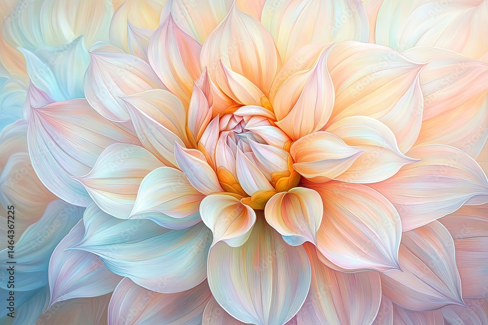 Close-up of a vibrant dahlia. Soft pastel hues create a beautiful floral center Close-up of a vibrant dahlia. Soft pastel hues create a beautiful floral center