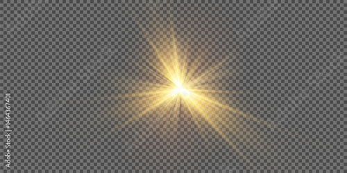 Bright Rays of Light with Warm Yellow Glow. Shining Light Effect with Flash, Radiant Sunbeam, Glow Overlay, Lens Flare, and Bright Light Burst on Transparent Background for Design Use