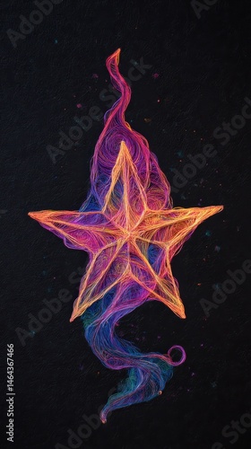 Colorful, abstract star design with flowing lines.