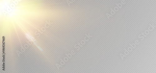 Bright Rays of Light with Warm Yellow Glow. Shining Light Effect with Flash, Radiant Sunbeam, Glow Overlay, Lens Flare, and Bright Light Burst on Transparent Background for Design Use