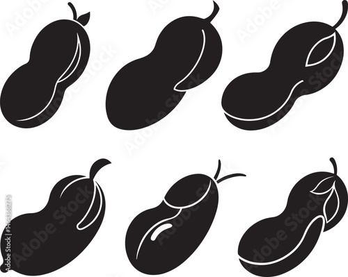 set of lima bean silhouette, black and white silhouette, vector and illustration