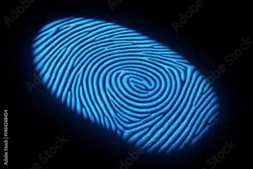 Wallpaper Mural Close-up view of a luminous blue fingerprint pattern exhibiting intricate spiral ridges and lines against a dark background illustrating unique identity and biometric technology concepts Torontodigital.ca