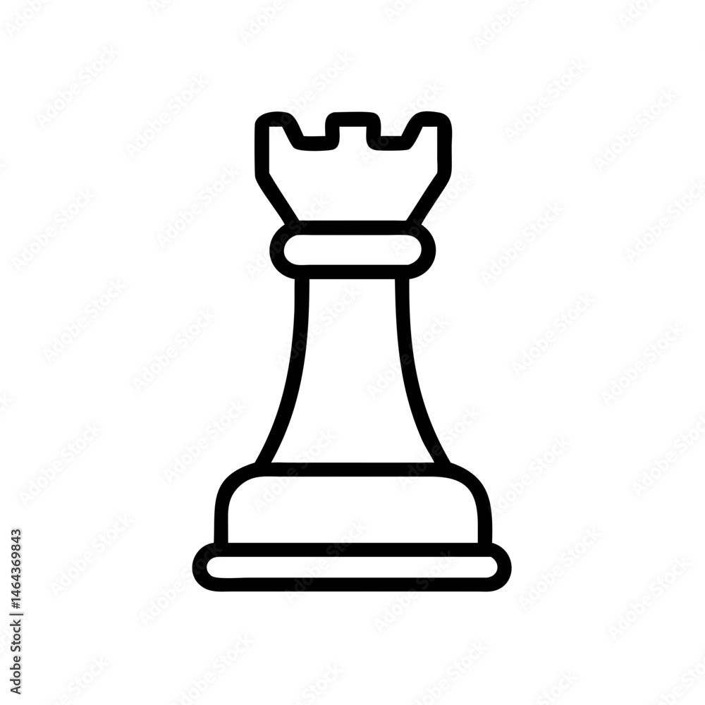 Chess rook icon outline on a minimalist background Chess rook icon outline on a minimalist background