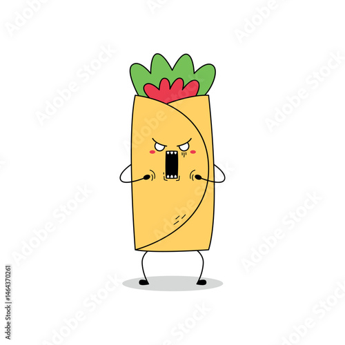 Cute burrito cartoon character screaming doodle