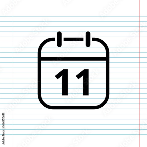 Simple flat calendar icon isolated on a background that simulates a notebook sheet, calendar icon with a specific day, day 11.