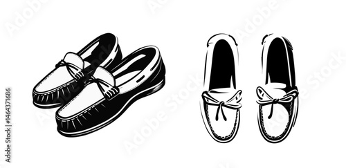 Vector icons of stylish moccasins in black and white design on a clean background