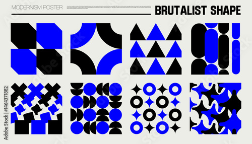 Set modernism art trendy posters, artwork in minimalism and brutalism style, abstract geometric postmodern composition, vector simple shapes print graphic in Y2K aesthetics