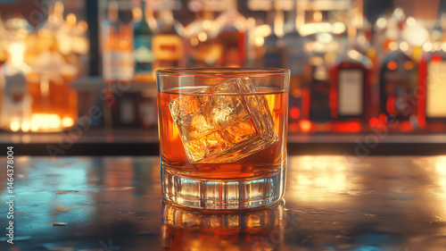 Wallpaper Mural Old fashioned cocktail in a double old fashioned glass with a large ice cube on a bar top Torontodigital.ca