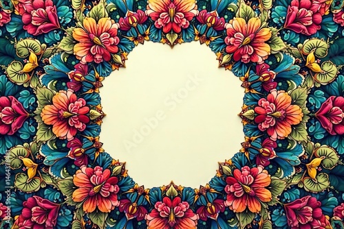 Intricate floral motif within a bold geometric hexagon , geometric, leaves, print