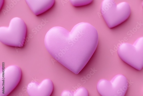 Bright pink hearts creating a romantic atmosphere on a soft backdrop, beautifully arranged with smooth textures that evoke joy and affection in a playful design setting