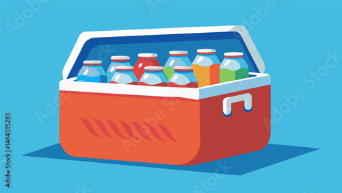 A cooler filled with icecold cans of soda ready to quench your thirst after hours of swimming.. Vector illustration