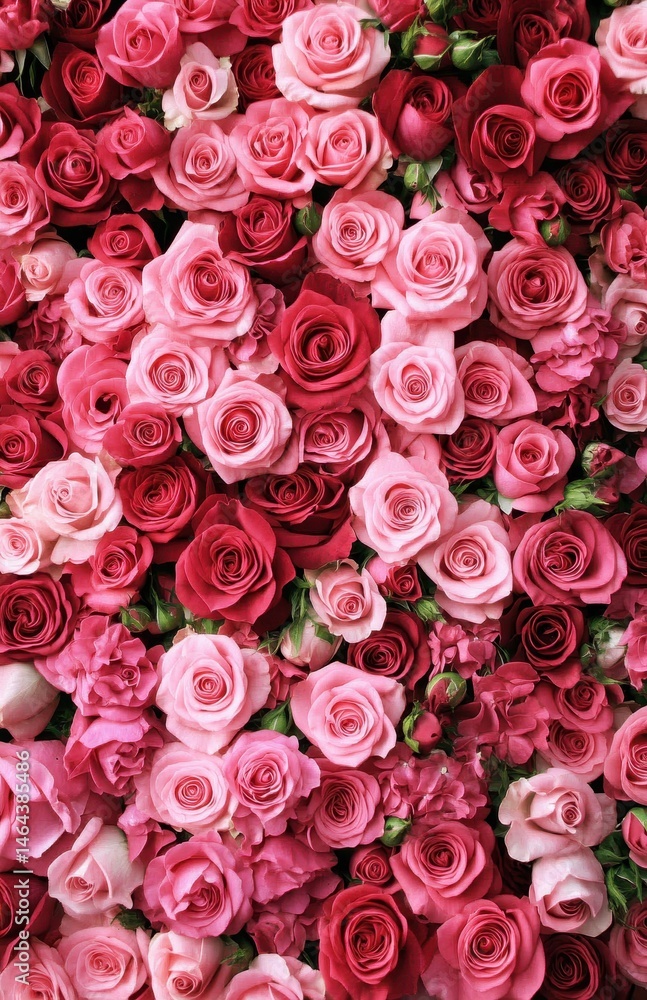 Naklejka premium Beautiful Arrangement of Fresh Pink and Red Roses in a Vibrant Floral Display for Celebrations, Romance, Gifts, or Home Decoration
