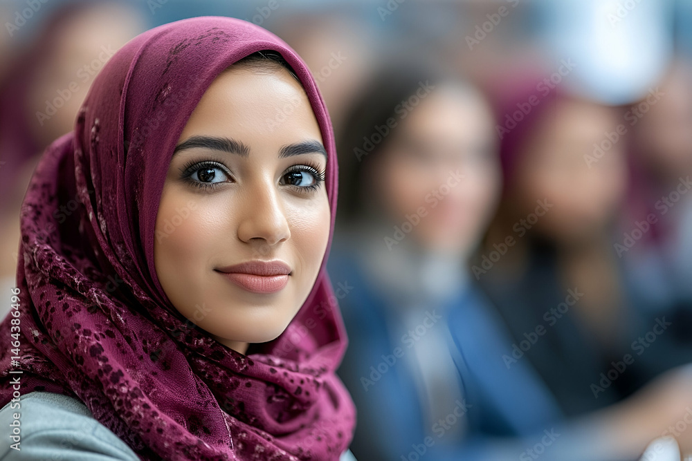 Serene woman in maroon hijab closeup portrait Serene woman in maroon hijab closeup portrait