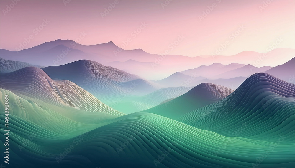 Fototapeta premium Abstract blue sunrise landscape with mountain silhouettes under a cloudy sky