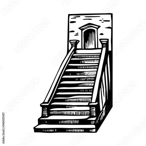 An illustration of church stairs designed in vintage style