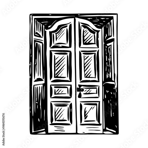 A drawing style illustration depicting a church door