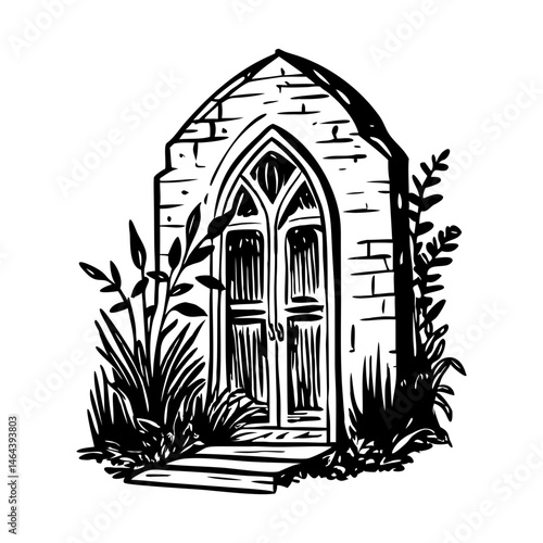 A glyph style illustration depicting a doorway