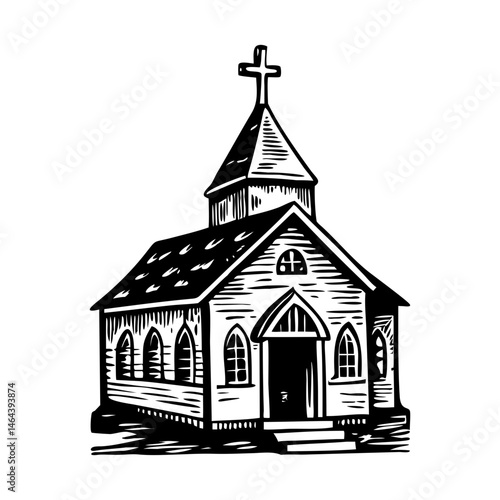 A drawing style illustration of a church building