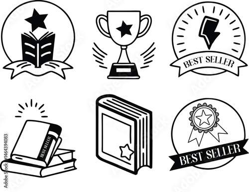 Collection of Reward Icons Collection of Best Seller Book Badges and Awards