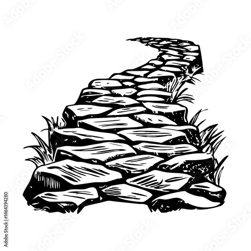 A vintage style illustration of a stony path