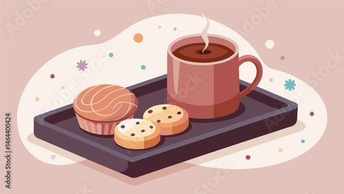 A chic marble tray adorned with a cup of homemade hot chocolate and an assortment of delicate shortbread cookies perfect for a sophisticated afternoon. Vector illustration